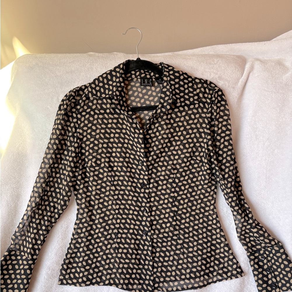 INC silk black and tan classic button down top size 4p
